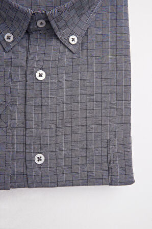 Büyük Beden Uzun Kollu Düğmeli Yaka Kareli Pamuklu Erkek Gömlek