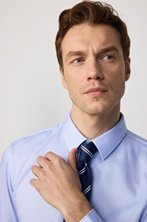 Slim Fit Mavi Non-Iron %100 Pamuk Doğa Dostu Ekoteks Belgeli Ütü Gerektirmez Gömlek