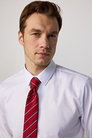 Slim Fit Beyaz Non-Iron %100 Pamuk Doğa Dostu Ekoteks Belgeli Ütü Gerektirmez Gömlek