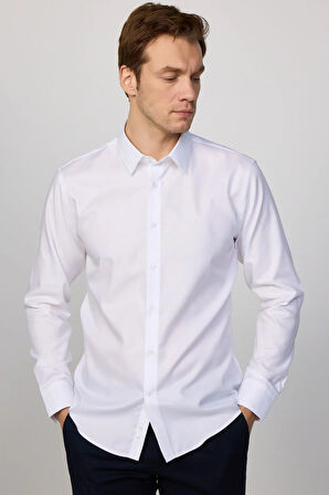Slim Fit Beyaz Non-Iron %100 Pamuk Doğa Dostu Ekoteks Belgeli Ütü Gerektirmez Gömlek