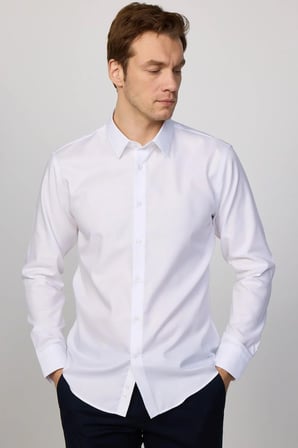 Slim Fit Beyaz Non-Iron %100 Pamuk Doğa Dostu Ekoteks Belgeli Ütü Gerektirmez Gömlek