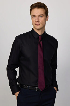 Slim Fit Siyah Non-Iron %100 Pamuk Doğa Dostu Ekoteks Belgeli Ütü Gerektirmez Gömlek