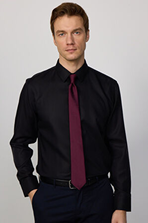 Slim Fit Siyah Non-Iron %100 Pamuk Doğa Dostu Ekoteks Belgeli Ütü Gerektirmez Gömlek