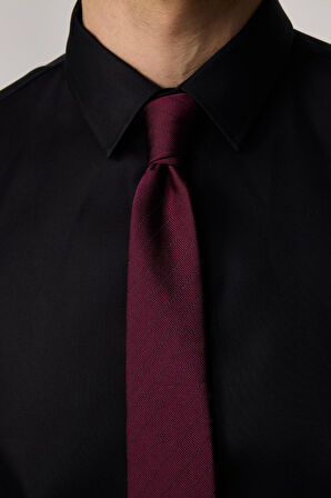 Slim Fit Siyah Non-Iron %100 Pamuk Doğa Dostu Ekoteks Belgeli Ütü Gerektirmez Gömlek