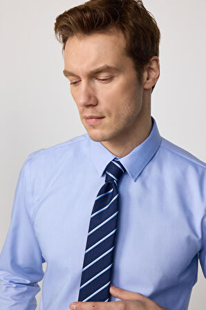 Slim Fit Mavi Non-Iron %100 Pamuk Doğa Dostu Ekoteks Belgeli Ütü Gerektirmez Gömlek