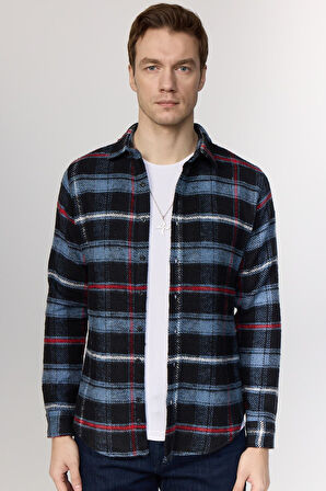 Erkek Slim Fit Dar Kesim Uzun Kollu Kareli Kışlık Oduncu Gömlek