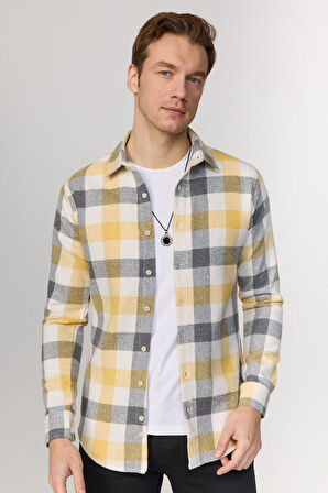 Erkek Slim Fit Dar Kesim Uzun Kollu Kareli Kışlık Oduncu Gömlek