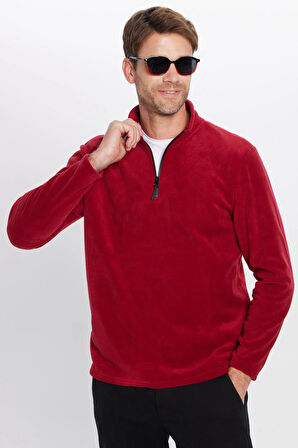 Unisex Standart Fit Anti-pilling Tüylenme Yapmayan Soğuk Geçirmez Bordo Dik Bato Yaka Polar Sweatshirt