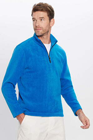 Unisex Standart Fit Anti-pilling Tüylenme Yapmayan Soğuk Geçirmez Sax Mavi Dik Bato Yaka Polar Sweatshirt