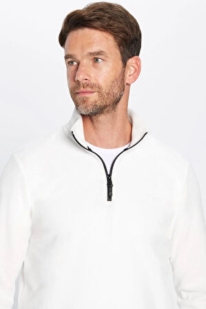 Unisex Standart Fit Anti-pilling Tüylenme Yapmayan Soğuk Geçirmez Ekru Dik Bato Yaka Polar Sweatshirt