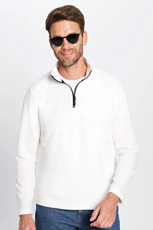 Unisex Standart Fit Anti-pilling Tüylenme Yapmayan Soğuk Geçirmez Ekru Dik Bato Yaka Polar Sweatshirt
