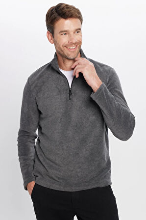 Unisex Standart Fit Anti-pilling Tüylenme Yapmayan Soğuk Geçirmez Antrasit Bato Yaka Polar Sweatshirt