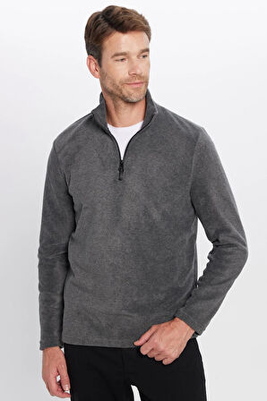 Unisex Standart Fit Anti-pilling Tüylenme Yapmayan Soğuk Geçirmez Antrasit Bato Yaka Polar Sweatshirt