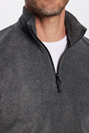 Unisex Standart Fit Anti-pilling Tüylenme Yapmayan Soğuk Geçirmez Antrasit Bato Yaka Polar Sweatshirt