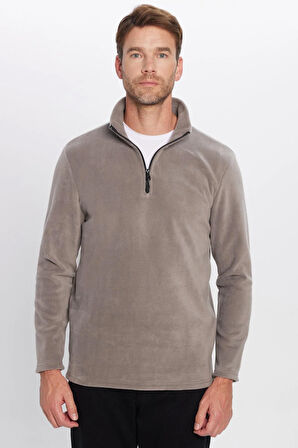 Unisex Standart Fit Anti-pilling Tüylenme Yapmayan Soğuk Geçirmez Gri Bato Yaka Polar Sweatshirt