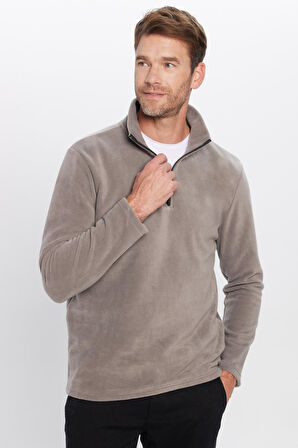 Unisex Standart Fit Anti-pilling Tüylenme Yapmayan Soğuk Geçirmez Gri Bato Yaka Polar Sweatshirt