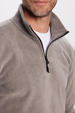 Unisex Standart Fit Anti-pilling Tüylenme Yapmayan Soğuk Geçirmez Gri Bato Yaka Polar Sweatshirt
