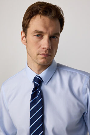 Slim Fit Mavi Non-Iron %100 Pamuk Doğa Dostu Ekoteks Belgeli Ütü Gerektirmez Gömlek