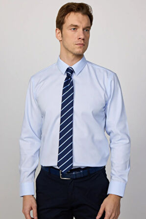 Slim Fit Mavi Non-Iron %100 Pamuk Doğa Dostu Ekoteks Belgeli Ütü Gerektirmez Gömlek