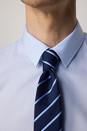 Slim Fit Mavi Non-Iron %100 Pamuk Doğa Dostu Ekoteks Belgeli Ütü Gerektirmez Gömlek