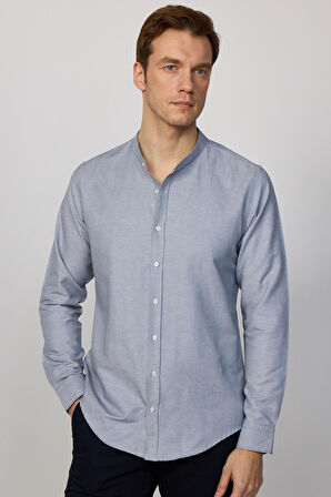 Erkek Slim Fit Dar Kesim Pamuklu Kolay Ütü Gri Hakim Yaka Gömlek 