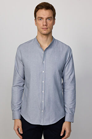 Erkek Slim Fit Dar Kesim Pamuklu Kolay Ütü Gri Hakim Yaka Gömlek 