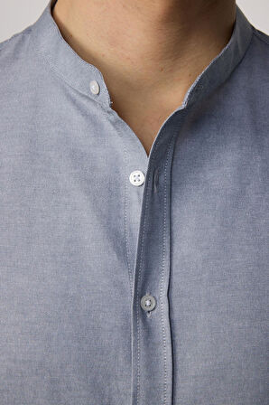 Erkek Slim Fit Dar Kesim Pamuklu Kolay Ütü Gri Hakim Yaka Gömlek 