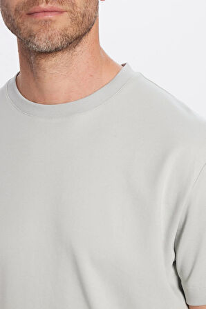 Unisex Relax Fit Rahat Kesim %100 Pamuk Yumuşak Dokulu Hafif Kalın Basic Bisiklet Yaka Gri Tişört