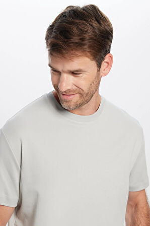 Unisex Relax Fit Rahat Kesim %100 Pamuk Yumuşak Dokulu Hafif Kalın Basic Bisiklet Yaka Gri Tişört