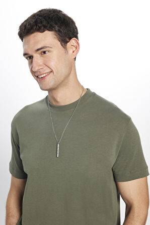 Unisex Relax Fit Rahat Kesim %100 Pamuk Yumuşak Dokulu Hafif Kalın Basic Bisiklet Yaka Haki Tişört