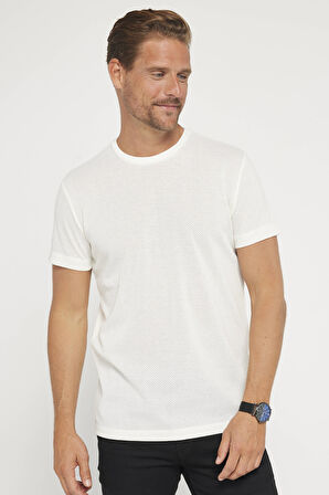 Erkek Slim Fit Dar Kesim Esnek Kumaş Örme Bisiklet Yaka Beyaz Tişört