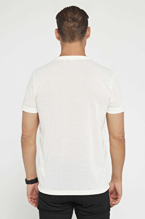 Erkek Slim Fit Dar Kesim Esnek Kumaş Örme Bisiklet Yaka Beyaz Tişört