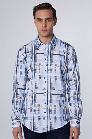 Slim Fit Uzun Kollu Desenli Pamuklu Kolay Ütü Erkek Gömlek