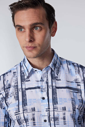 Slim Fit Uzun Kollu Desenli Pamuklu Kolay Ütü Erkek Gömlek