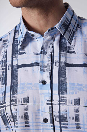 Slim Fit Uzun Kollu Desenli Pamuklu Kolay Ütü Erkek Gömlek