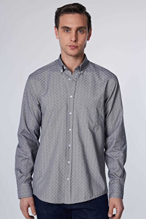 Erkek Regular Fit Klasik Kesim Düğmeli Yaka Küçük Kareli Pamuklu Gömlek