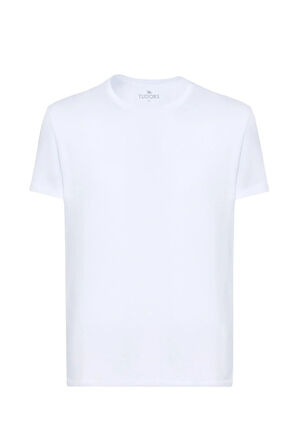 Unisex Slim Fit Dar Kesim %100 Pamuk Yumuşak Dokulu Beyaz Bisiklet Yaka Tişört