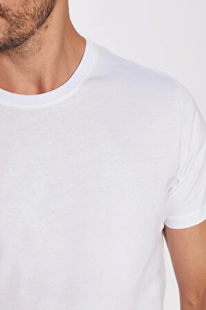 Unisex Slim Fit Dar Kesim %100 Pamuk Yumuşak Dokulu Beyaz Bisiklet Yaka Tişört