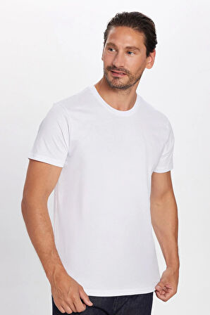 Unisex Slim Fit Dar Kesim %100 Pamuk Yumuşak Dokulu Beyaz Bisiklet Yaka Tişört