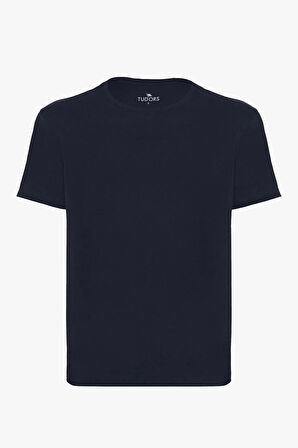 Unisex Slim Fit Dar Kesim %100 Pamuk Yumuşak Dokulu Lacivert Bisiklet Yaka Tişört