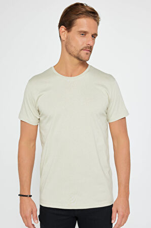 Unisex Slim Fit Dar Kesim %100 Pamuk Yumuşak Dokulu Taş Renk Bisiklet Yaka Tişört