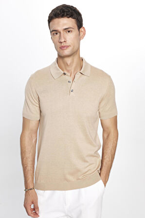 Erkek Slim Fit Dar Kesim Pamuklu Örme Triko Taş Polo Yaka Tişört