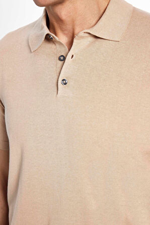 Erkek Slim Fit Dar Kesim Pamuklu Örme Triko Taş Polo Yaka Tişört