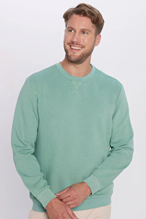Unisex Oversize Geniş Kesim Pamuklu Basic Yeşil Bisiklet Yaka Sweatshirt