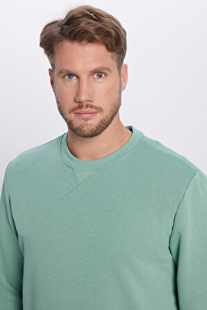 Unisex Oversize Geniş Kesim Pamuklu Basic Yeşil Bisiklet Yaka Sweatshirt