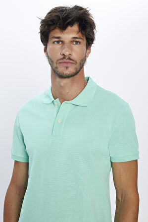 Erkek Slim Fit Dar Kesim %100 Pamuk Yumuşak Dokulu Düz Pike Yeşil Polo Yaka Tişört