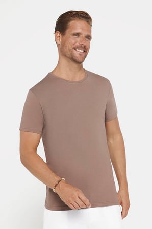 Erkek Slim Fit Dar Kesim Pamuklu Likralı Esnek Kumaş Basic Kahverengi Bisiklet Yaka Tişört