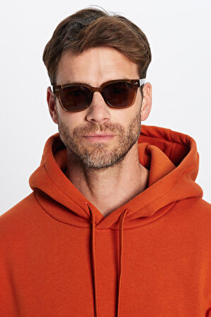 Unisex Oversize Geniş Kesim Pamuklu Yumuşak Dokulu Basic Kiremit Renk Kapüşonlu Sweatshirt