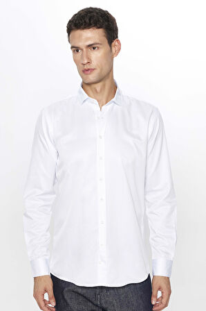 Erkek Modern Slim Fit Dar Kesim Uzun Kollu Pamuklu Çizgili 4 Mevsim İtalyan Yaka Gömlek