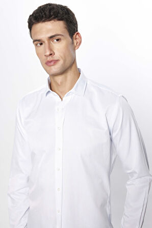 Erkek Modern Slim Fit Dar Kesim Uzun Kollu Pamuklu Çizgili 4 Mevsim İtalyan Yaka Gömlek